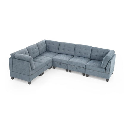 L Shape Modular Sectional Sofa，Includes Three Single Chair and Corner ，Navy Chenille
