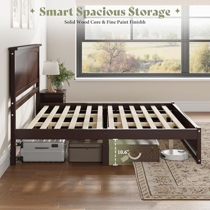 Solid Wood King Storage Bed Frame with 2 Drawers, Espresso, view 7