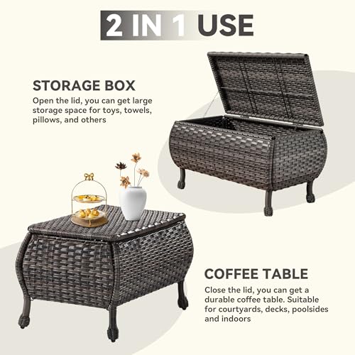Outdoor Storage Table Patio Coffee Table All Weather Wicker Side Table with Storage Room Rattan Furniture for Toys and Garden Tools