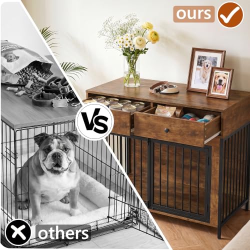 44 Inch Large Dog Crate Furniture with 2 Storage Drawers, view 6