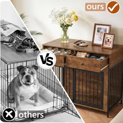 44 Inch Large Dog Crate Furniture with 2 Storage Drawers, view 6