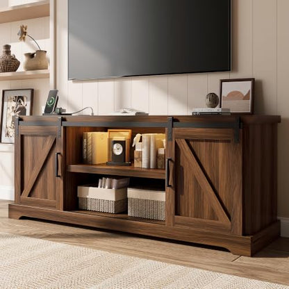 60" Farmhouse TV Stand for 70" TVs, Modern Entertainment Center, Brown, view 2