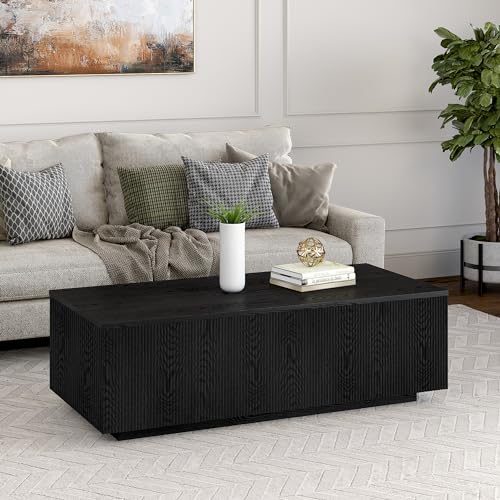 Henn&Hart 48" Modern Fluted Coffee Table, Natural Black, view 8