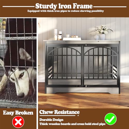 52" Dog Crate with Arched Doors, Grey, view 6