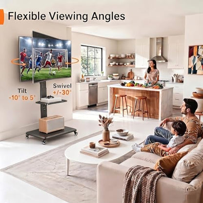 Rolling TV Stand for 30-75 Inch, Mobile TV Cart Holds up to 110 lbs, Tilt & Height Adjustable Portable TV Stand on Wheels for Bedroom with Shelf, Outdoor TV Stand Max VESA 600x400mm PGTVMC27
