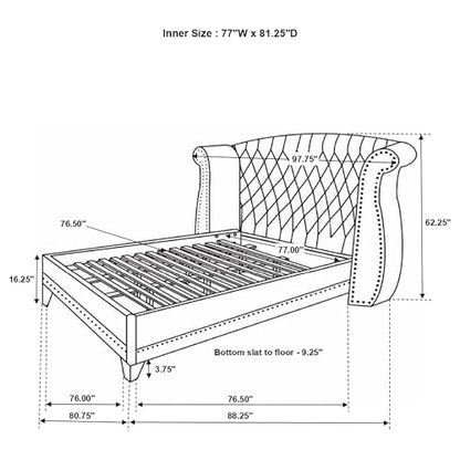 Coaster Home Furnishings - Barzini - Wood - Upholstered Platform Bed with Wingback Headboard, Button Tufting, Crystal-Like Accents, and Tapered Legs - Bedroom - Eastern King Size - White - 300843KE