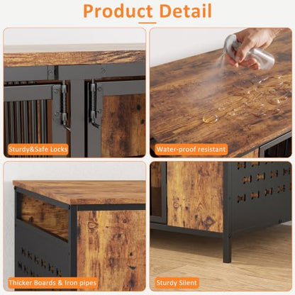 62.9" Double Dog Crate Furniture for 1-2 Dogs with Removable Divider, view 7