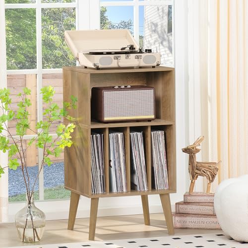 Record Player Stand, Oak Turntable Stand Holds up to 160 Albums, view 5