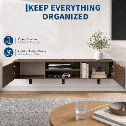 70" Floating TV Stand for TVs Up to 80", Fluted Entertainment Center, view 8