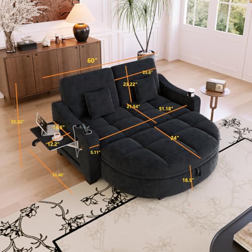 60" Loveseat Sofa Bed with Storage Ottoman and Plush Foam, view 3