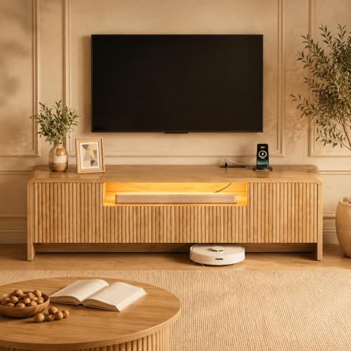 Fluted 70 Inch TV Stand for 75 Inch TV, Modern Media Console, view 2