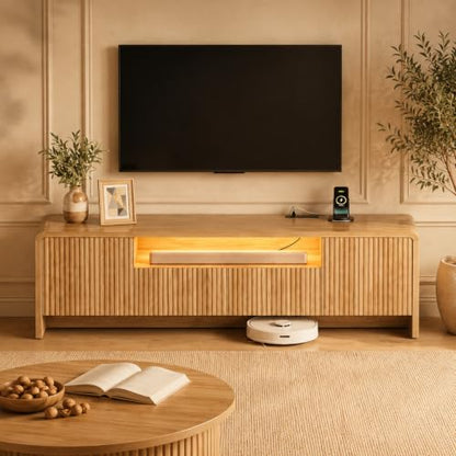 Fluted 70 Inch TV Stand for 75 Inch TV, Modern Media Console, view 2