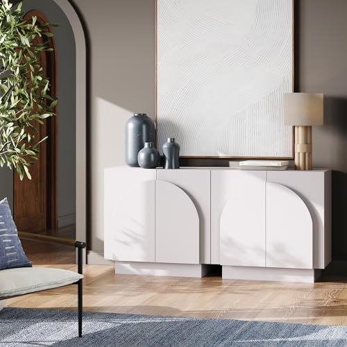 Nathan James Iris Mid-Century Modern Credenza, White TV Stand, view 2