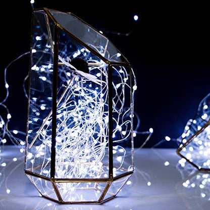 Outdoor Solar String Lights, 2 Pack 33 Feet 100 Led Solar Powered Fairy Lights with 8 Modes Waterproof Decoration Copper Wire Light for Patio Yard Trees Christmas Wedding Party (Pure White)