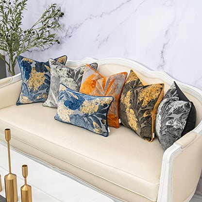 Orange Leaf Square Pillow Cover Cut Velvet Cushion Cover Luxury Modern Pillowcover for Couch Living Room Bedroom,18x18 Inch