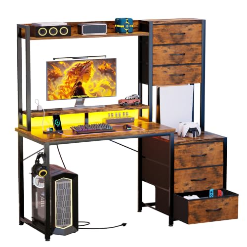 47 Inch Computer Gaming Desk with Hutch Power Outlet and LED Strip, view 2