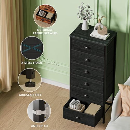 Black Dresser for Bedroom, Tall Fabric Chest of Drawers, view 6