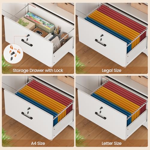57" L Shaped Standing Desk, Sit Stand Office Desk with Storage Hutch, view 5