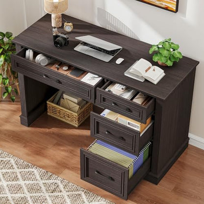 Farmhouse 47" Executive Desk with File Drawer, Computer Desk with 4 Drawers, Workstation for Study, Writing, Home Office, Espresso.