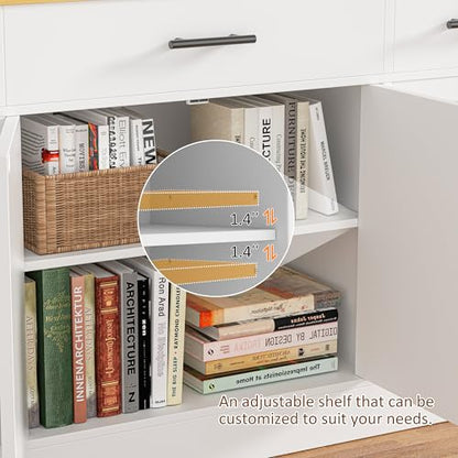 Buffet Cabinet with Storage, Farmhouse Coffee Bar Cabinet with Drawers, 53” Large Modern Sideboard Buffet with Adjustable Shelves for Kitchen, Dining Room, White