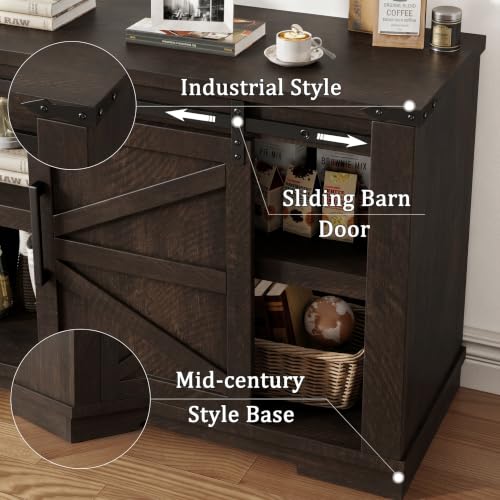 Farmhouse TV Stand, 66'' Wide Media Console with Barn Doors, Brown, view 8
