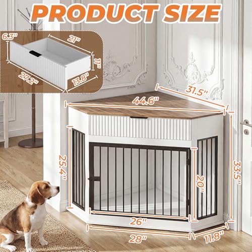 44.6'' Corner Dog Crate Furniture with Fluted Drawer, view 3