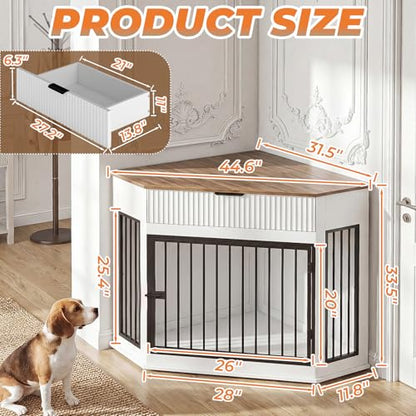 44.6'' Corner Dog Crate Furniture with Fluted Drawer, view 3
