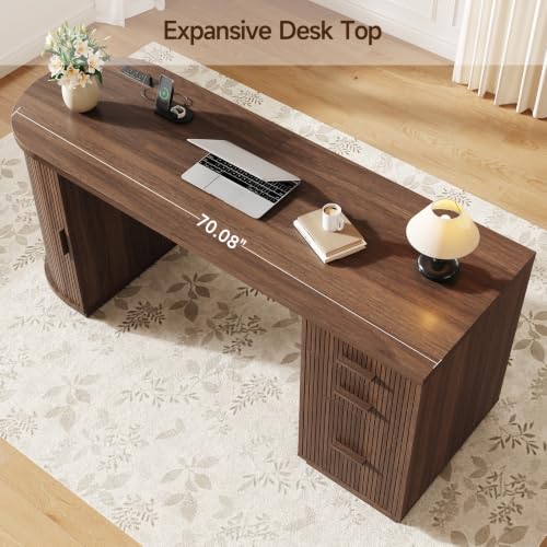 70" Fluted Executive Desk with File Drawers (Walnut), view 5