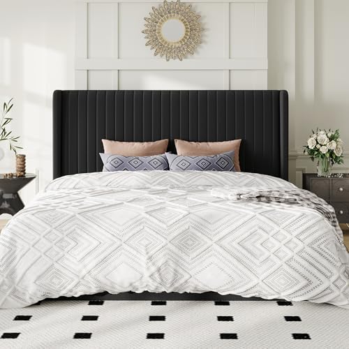 King Size Lift Up Storage Bed Frame Channel Tufted Headboard Black, view 8