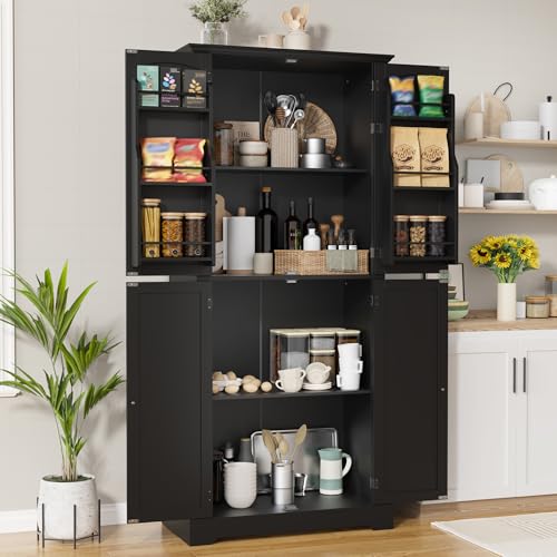 Black farmhouse pantry cabinet with hanging shelves, view 6