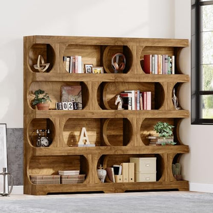 71" Tall Bookcase Set of 2, 4-Tier S-Shaped Bookshelf, view 2