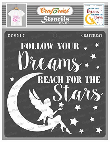 Reusable Quotes Stencils for Painting on Wood, Floor, Furniture, Wall and Tile - Reach for The Stars - 12x12 Inch - Angel Stencils for Painting Words - Moon and Star Stencils with Sayings