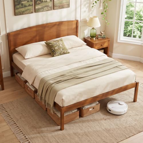 Queen Wooden Bed with Curved Headboard, view 4