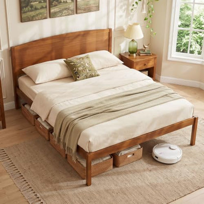 Queen Wooden Bed with Curved Headboard, view 4