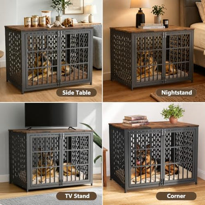 Heavy Duty Dog Crate Furniture 42 inch for XL Dogs, Aged Black, view 8
