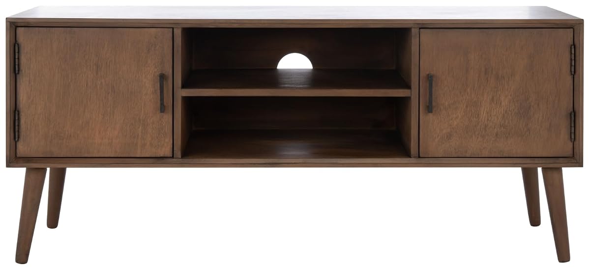 SAFAVIEH Sorrel TV Stand for up to 55" Flatscreen – Brown, 2 Doors with Interior Storage, 2 Open Shelves, Entertainment Media Console (MED5701C)