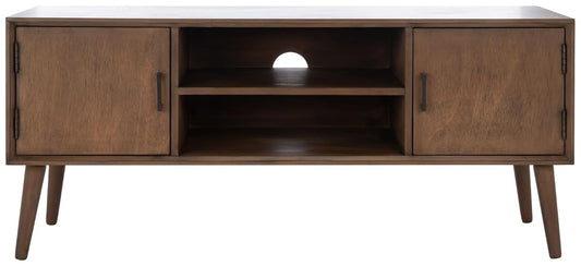 SAFAVIEH Sorrel TV Stand for up to 55" Flatscreen – Brown, 2 Doors with Interior Storage, 2 Open Shelves, Entertainment Media Console (MED5701C)