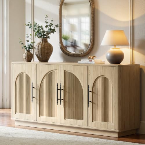 67IN Natural Oak Fluted Sideboard Buffet Cabinet with Storage, view 6