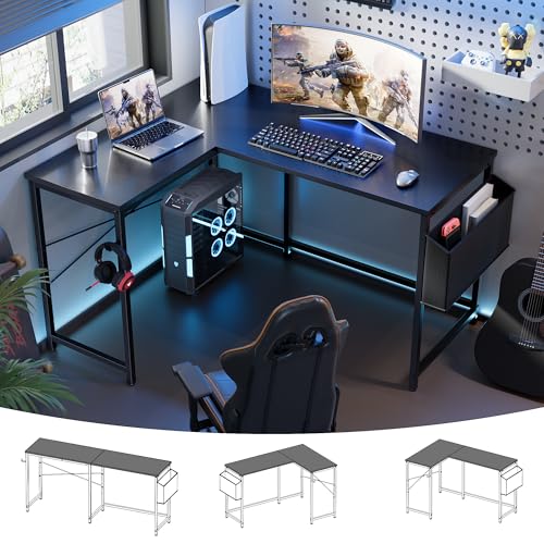 47 Inch Reversible L Shaped Gaming Desk Corner Computer Desk with Storage Bag, view 2