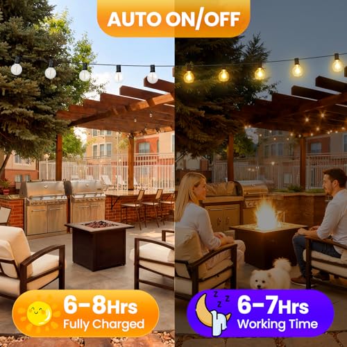 25FT Solar Powered String Lights Outdoor, Waterproof Solar Patio Light String with 10+1 Shatterproof LED G40 Bulbs for Backyard Garden-Black