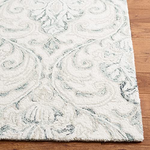 SAFAVIEH Micro-Loop Collection Area Rug - 5' Square, Ivory & Grey, Handmade Wool, Ideal for High Traffic Areas in Living Room, Bedroom (MLP532F)