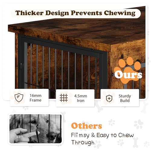 Wooden Dog Crate Furniture with Thick Cushion, Indoor Side Table Dog Kennel, view 5