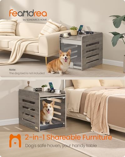 Dog Crate Furniture, Flip-Up Hidden Acrylic Door, Charging Station, view 3