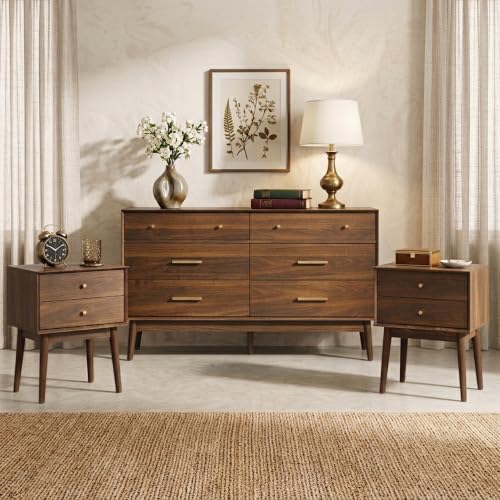 Mid Century Modern 6 Drawer Dresser for Bedroom, 54" W, Dark Walnut, view 8