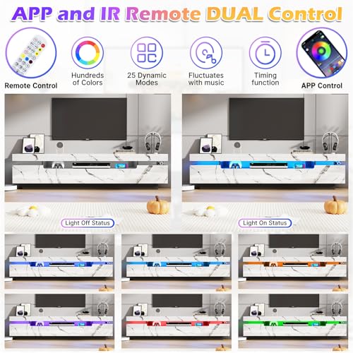 70IN White TV Stand for 75/80 inch TV, Modern LED TV Stand for Living Room, view 5