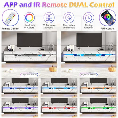 70IN White TV Stand for 75/80 inch TV, Modern LED TV Stand for Living Room, view 5