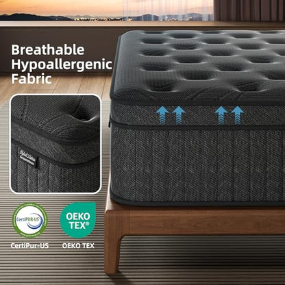 Queen Mattress, 14 Inch Springs Matress, Bed in a Box, Soft and Breathable, Pressure Relief & Motion Isolation, Medium Firm Feel