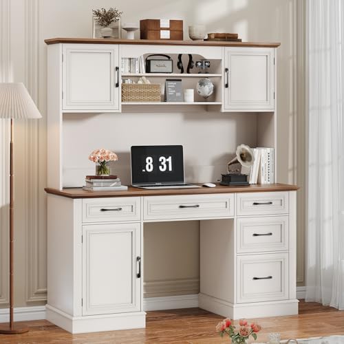 Executive Desk with 5 Drawers, Unique White, view 7