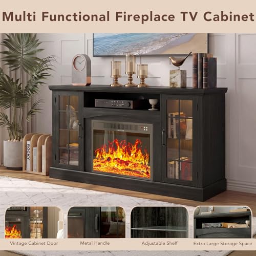 58" Farmhouse Fireplace TV Stand with 23" Electric Fireplace, view 6