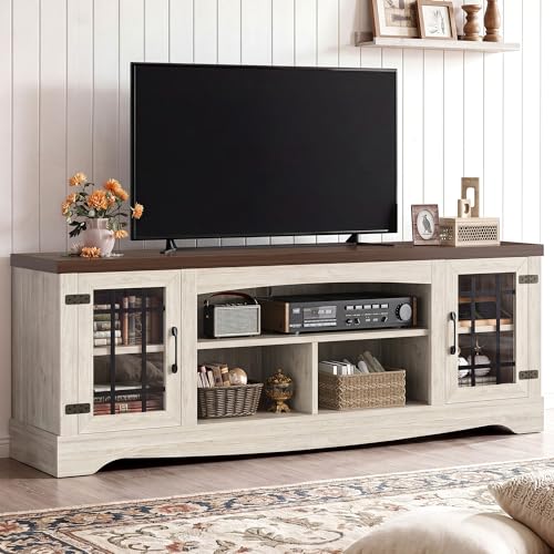 Farmhouse TV Stand for 75 Inch TV, Light Oak & Walnut, view 2